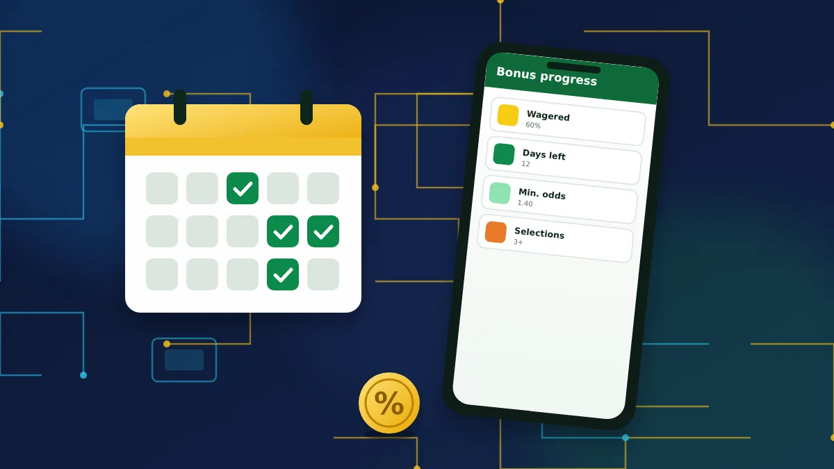 Calendar with ticked days and a phone tracking bonus progress