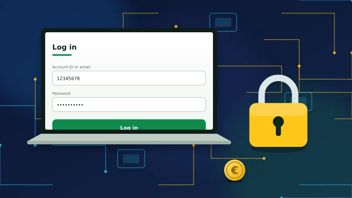 Laptop with a login form next to a golden padlock