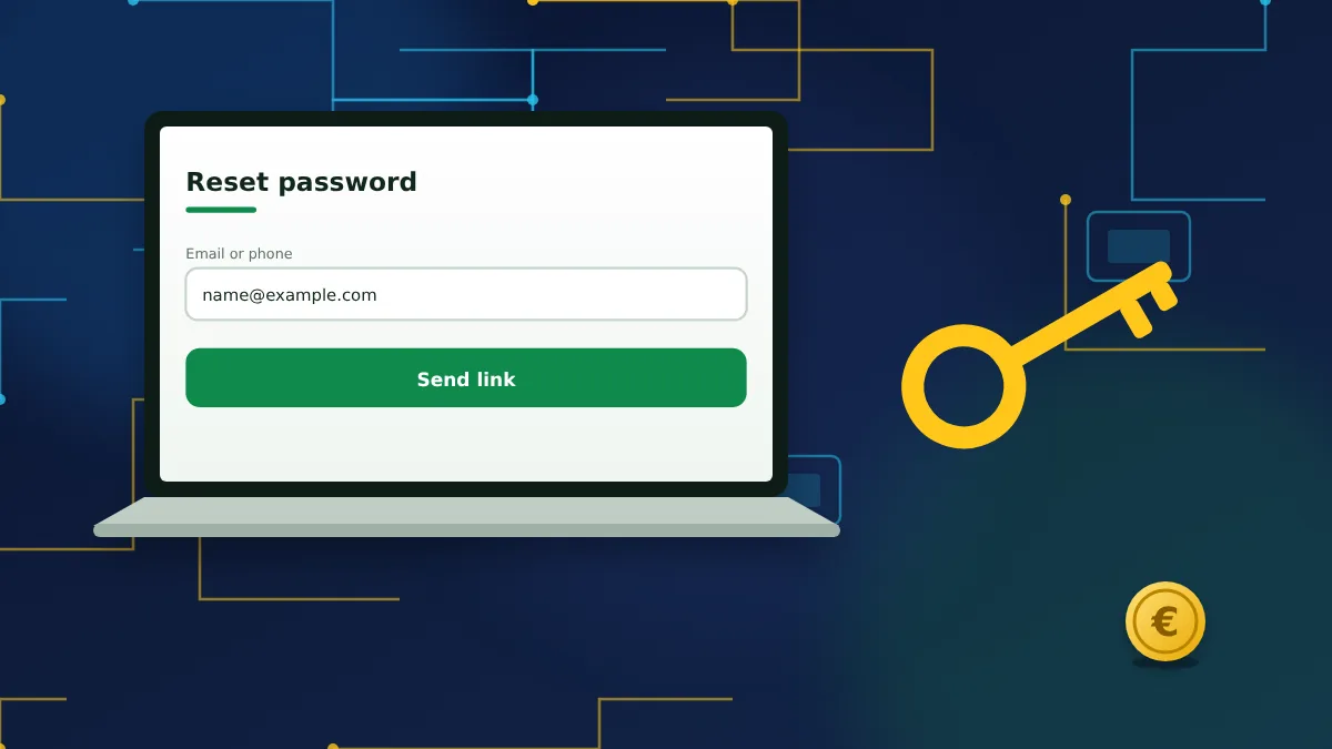 Laptop with a password reset form and a golden key