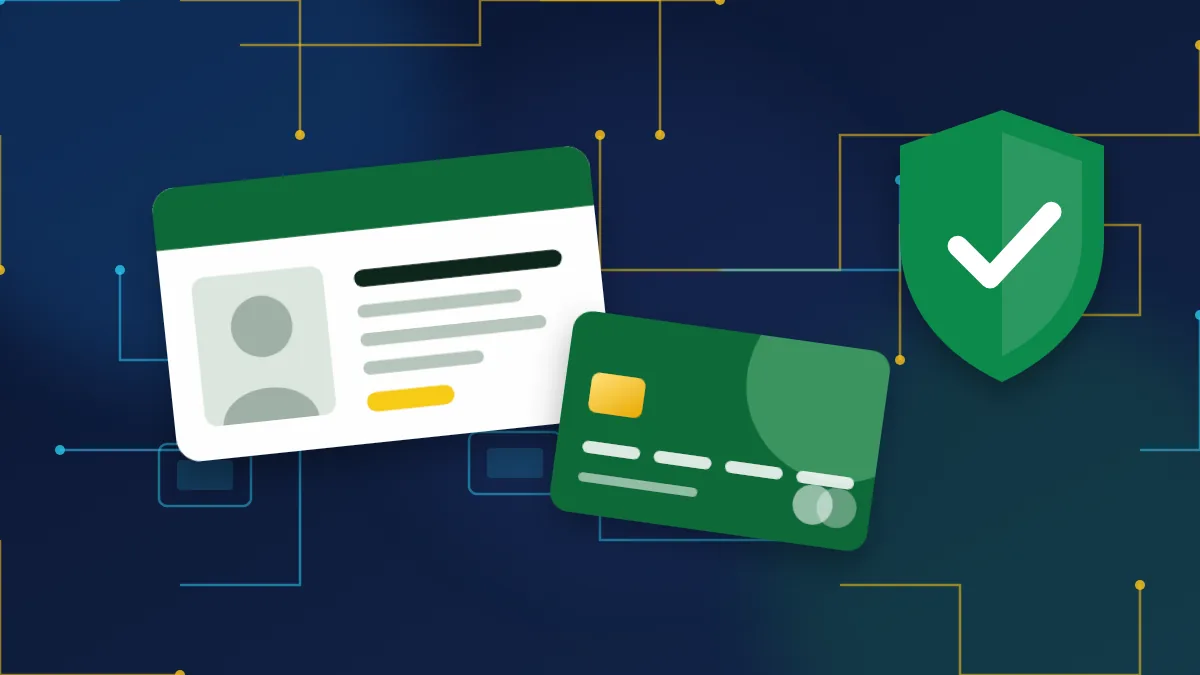 Identity card, bank card and a green security shield
