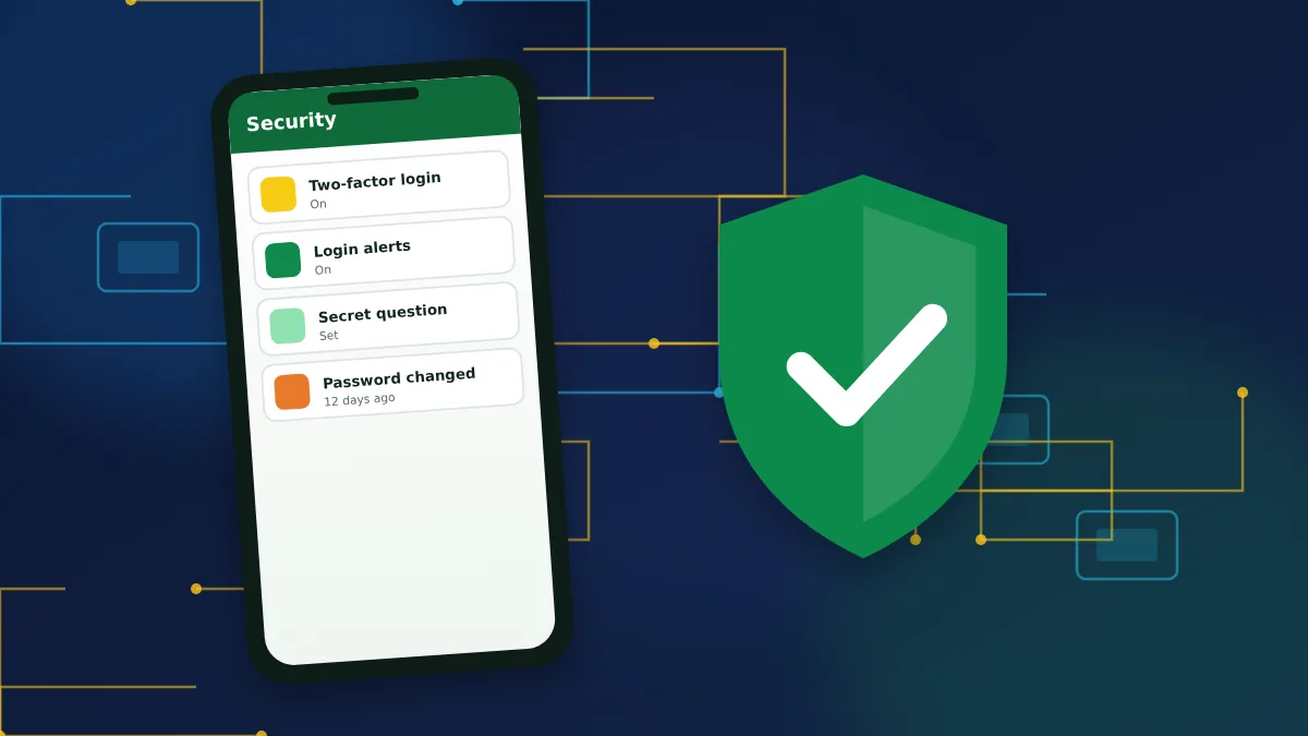 Phone with security settings switched on next to a shield